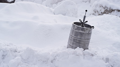 A keg in the snow