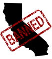 an outline of california with a BANNED stamp on it