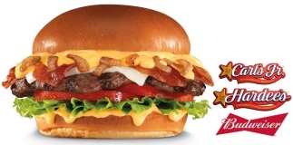 ad for the budweiser beer cheese bacon burger, to the shame of good beer cheese everywhere